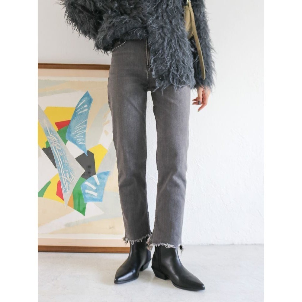 Ungrid High Waisted Straight Leg Jeans Gray Raw Hem Made in Japan Indie Chic EUC